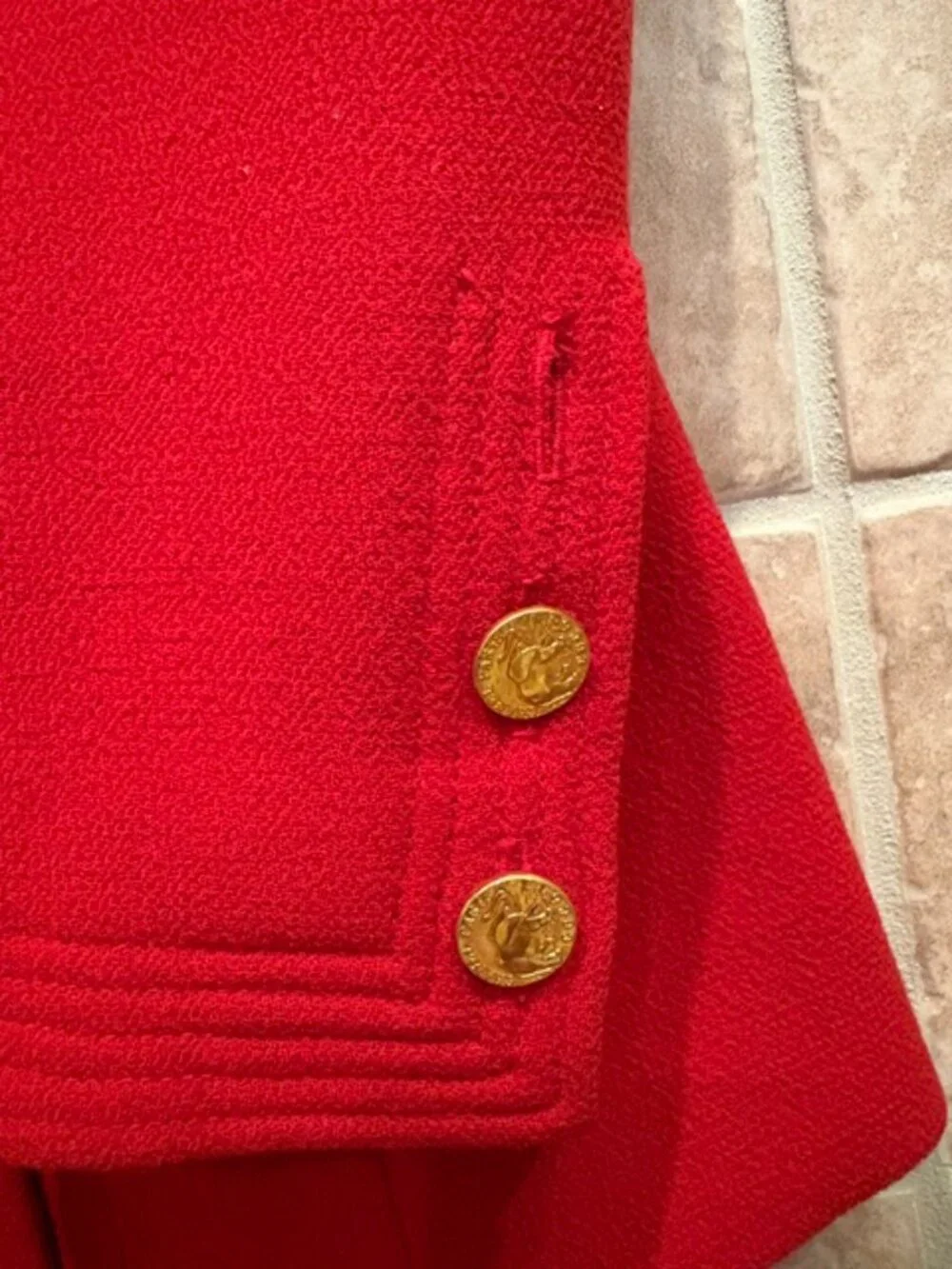 Vintage Chanel skirt suit, Red, Elephant buttons, Karl Lagerfeld Bloomingdale's